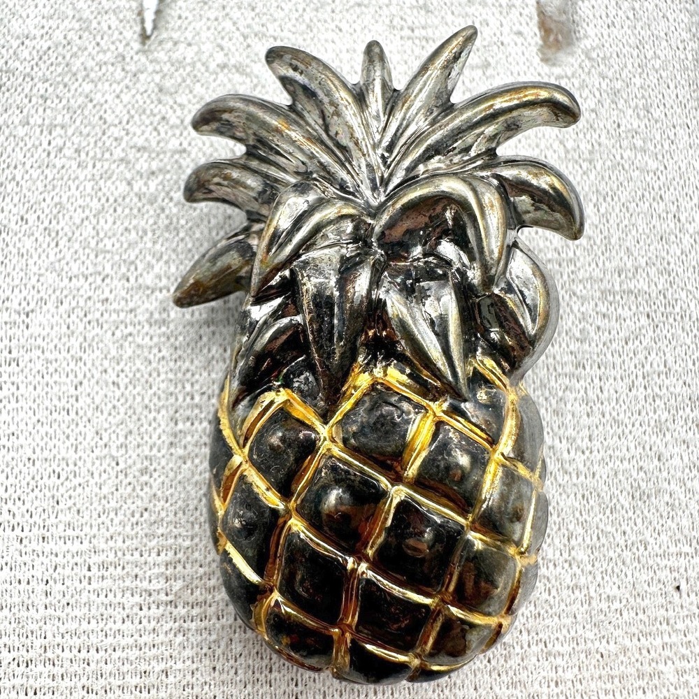 Vintage Gold Tone Textured Pineapple Brooch Pin Fruit Tropical Retro Boho‎ 90s